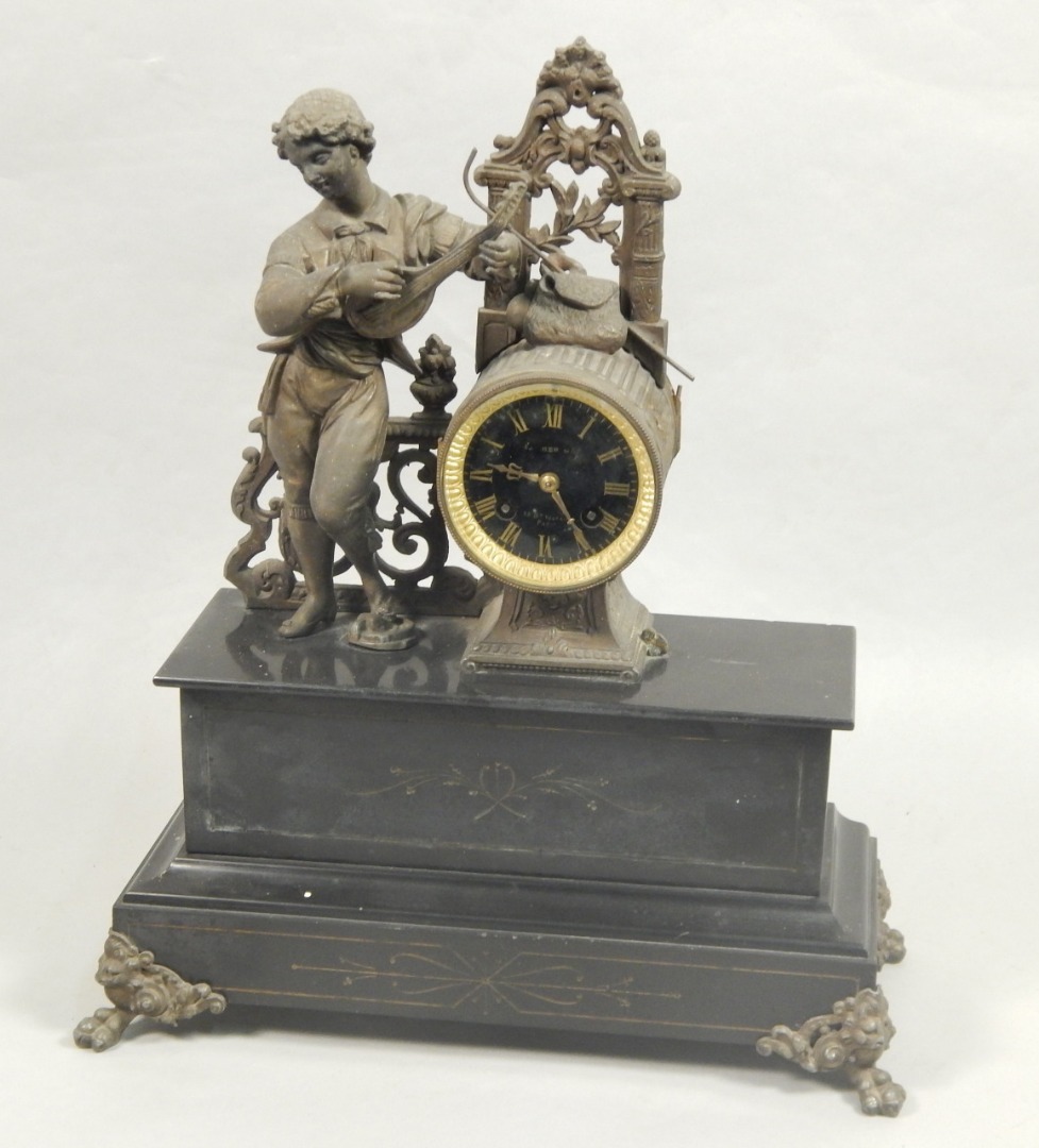 Appraisal: A black marble and gilt spelter figural mantle clock applied