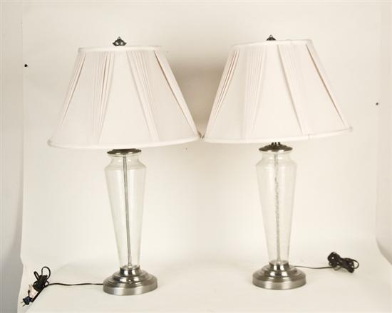 Appraisal: Pair Brushed Stainless Steel Bubble Glass Lamps with shades H