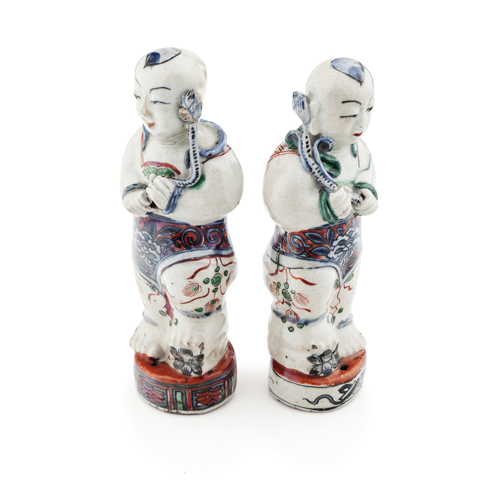 Appraisal: PAIR OF FAMILLE VERTE HO HO BOYS QING DYNASTY TH