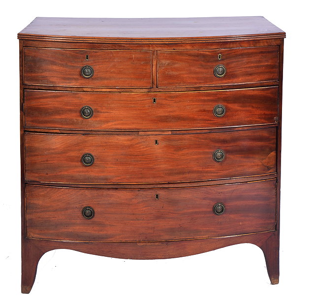 Appraisal: A TH CENTURY BOW FRONT MAHOGANY CHEST OF FOUR GRADUATED