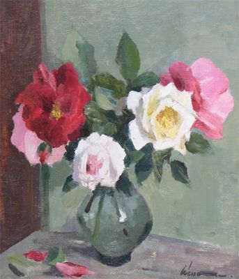 Appraisal: Edward Wesson - Still life of roses in a green