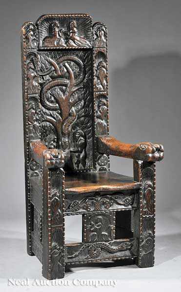 Appraisal: A Continental Renaissance Revival Carved Oak Throne Chair th c