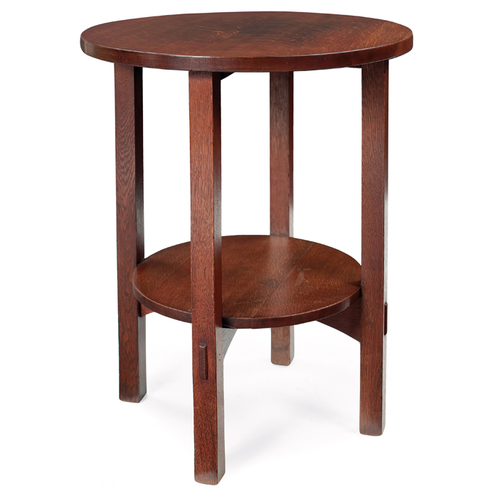 Appraisal: Gustav Stickley lamp table circular top over a lower shelf