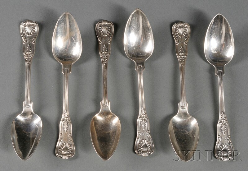 Appraisal: Six King's Pattern Silver Dessert Spoons Gale Wood Hughes New