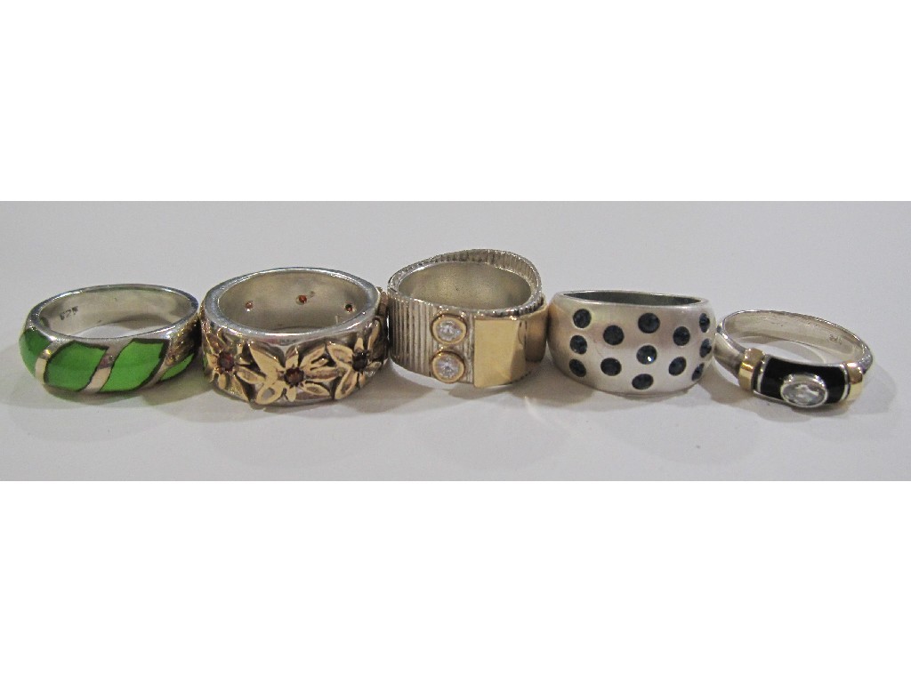 Appraisal: Five gem set silver dress rings