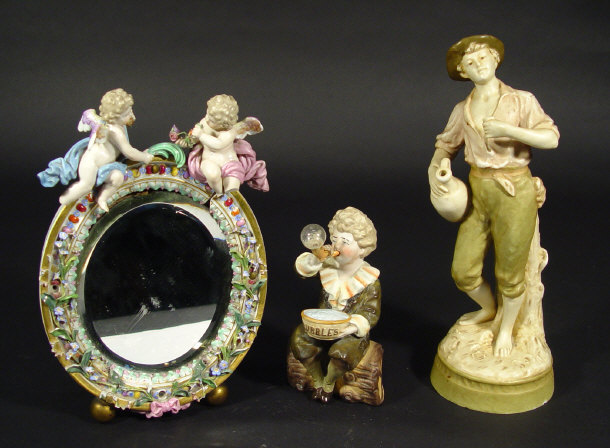 Appraisal: Three ceramic items for restoration comprising a Meissen mirror surmounted