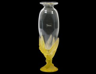 Appraisal: DAUM CLEAR CRYSTAL AND YELLOW PATE DE VERRE VASE French