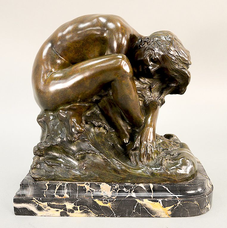 Appraisal: Affortunato Gory - bronze Baigneuse female figure crouching signed A