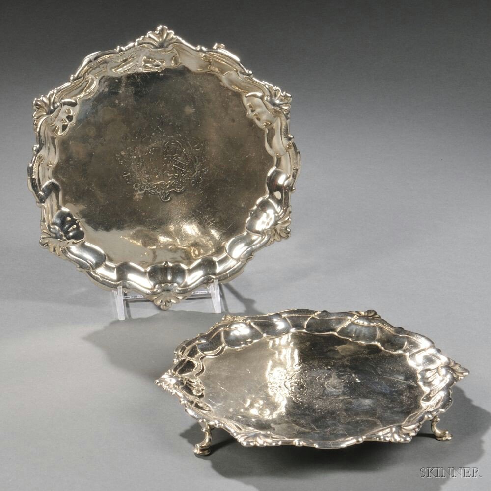 Appraisal: Two George II Sterling Silver Card Trays London - Hugh