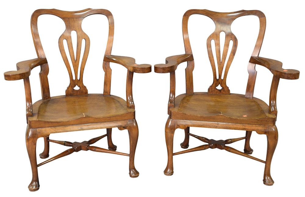 Appraisal: Pair of George II style Walnut armchairs on Cabriole legs