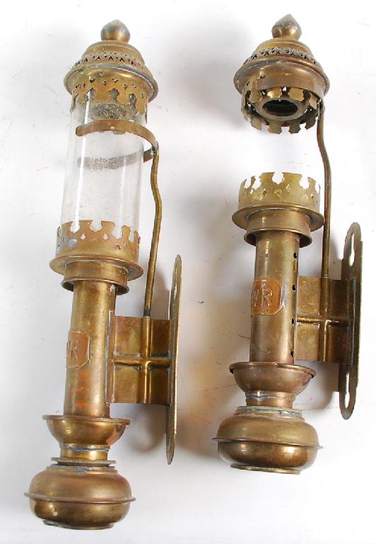 Appraisal: GWR - PAIR OF BRASS CANDLE WALL SCONCES lacks one