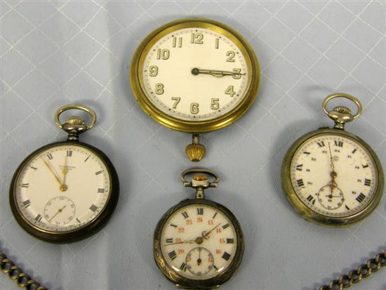 Appraisal: Three pocket watches with silver plated cases a travel clock