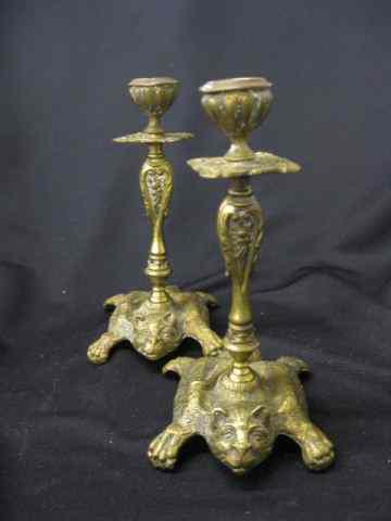 Appraisal: Pair of Victorian Figural Brass Candlestickswith bear decor - ''