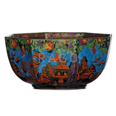 Appraisal: WEDGWOOD Fairyland Lustre bowl in Willow pattern with coral enamel