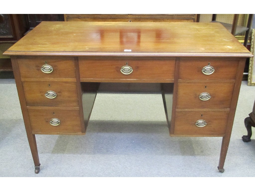 Appraisal: Edwardian mahogany kneehole desk named Robson Sons Newcastle on Tyne