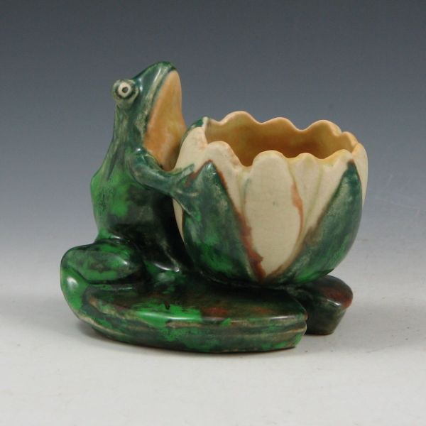 Appraisal: Weller Coppertone lotus blossom frog bowl Marked with Weller Pottery