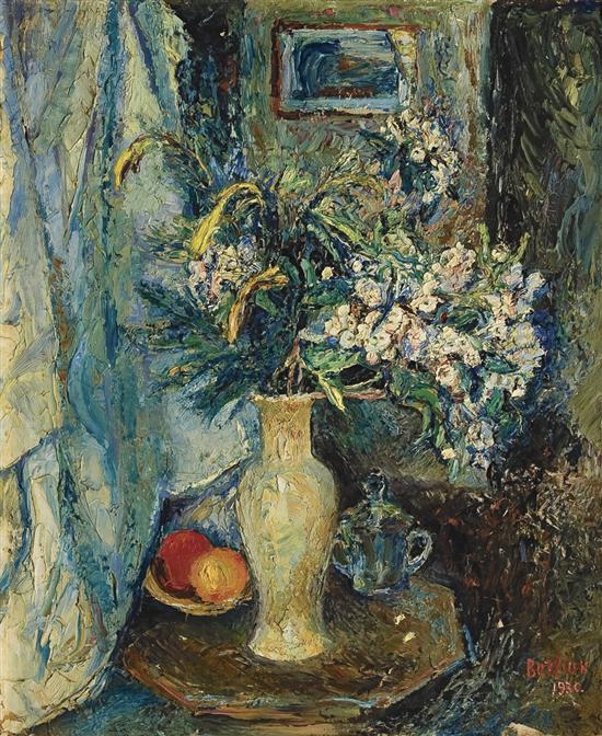 Appraisal: DAVID BURLIUK Russian American - White Flowers oil on canvas