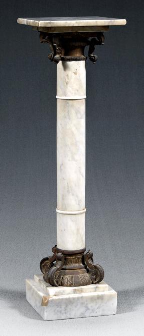 Appraisal: Bronze mounted white marble pedestal column with stepped top and