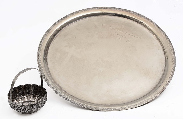 Appraisal: An Egyptian silver tray cm and a small Indian silver