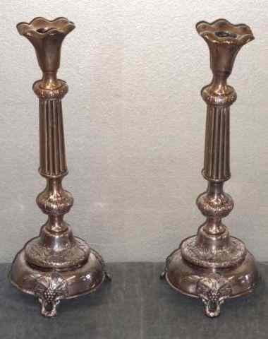 Appraisal: SILVER Pair of Judaic Continental Silver ShabbatCandlesticks Marked From a