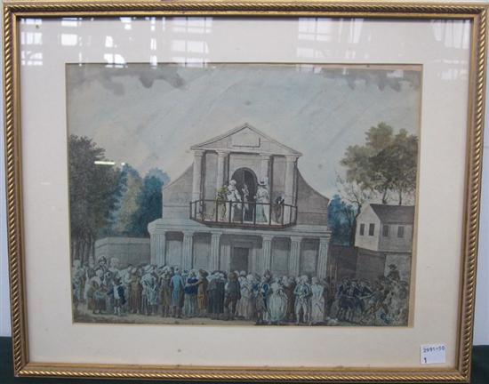 Appraisal: FRENCH HAND COLORED TH C PRINT Genre scene with actors