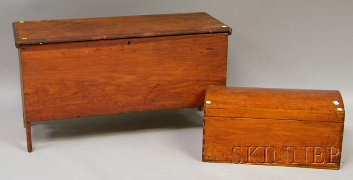 Appraisal: Pine Six-Board Blanket Box and a Small Dome-top Poplar Dovetail-constructed