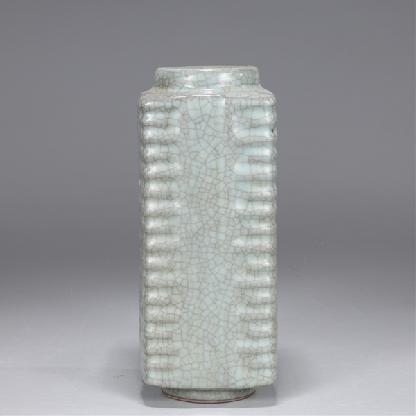 Appraisal: Chinese square form Guan Type glazed ceramic vase body of