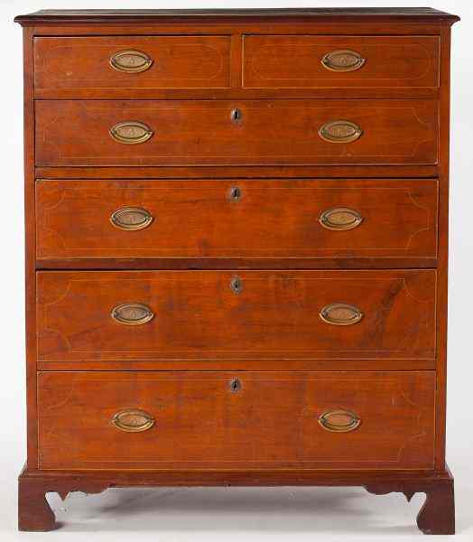 Appraisal: NC Chippendale Inlaid Semi-Tall Chestcirca walnut with yellow pine secondary