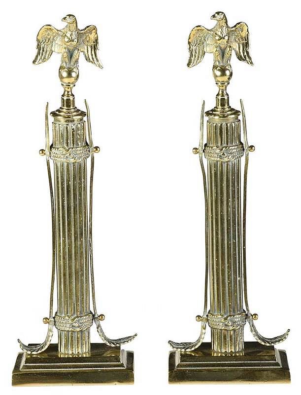 Appraisal: Pair Brass Eagle Andiron Finials th century perched eagle finials