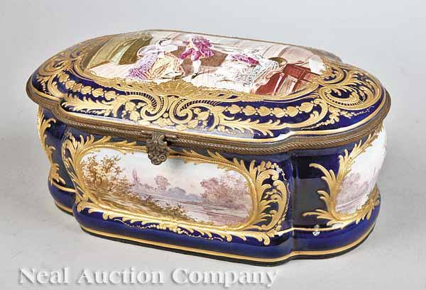 Appraisal: A S vres-Style Polychromed and Gilt Porcelain Jewelry Coffer th