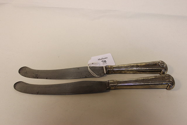 Appraisal: A PAIR OF GEORGE III SILVER HANDLED TABLE KNIVES with