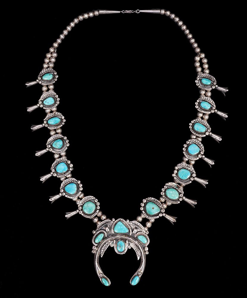 Appraisal: Navajo Sterling Silver Turquoise Necklace Exceptional Navajo sterling silver and