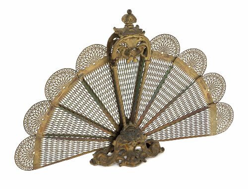 Appraisal: A th century French giltmetal fan fireguard the central column