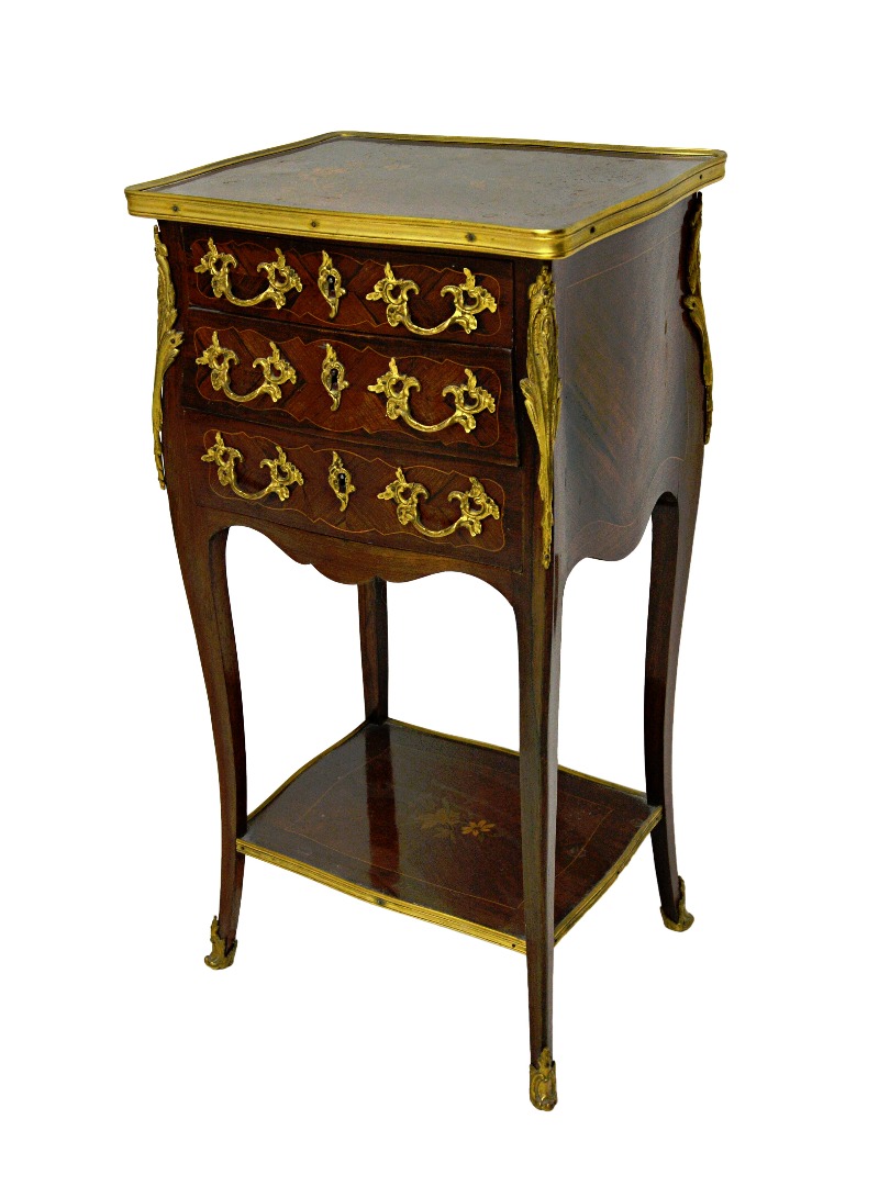 Appraisal: A Louis XV style marquetry inlaid gilt metal mounted three