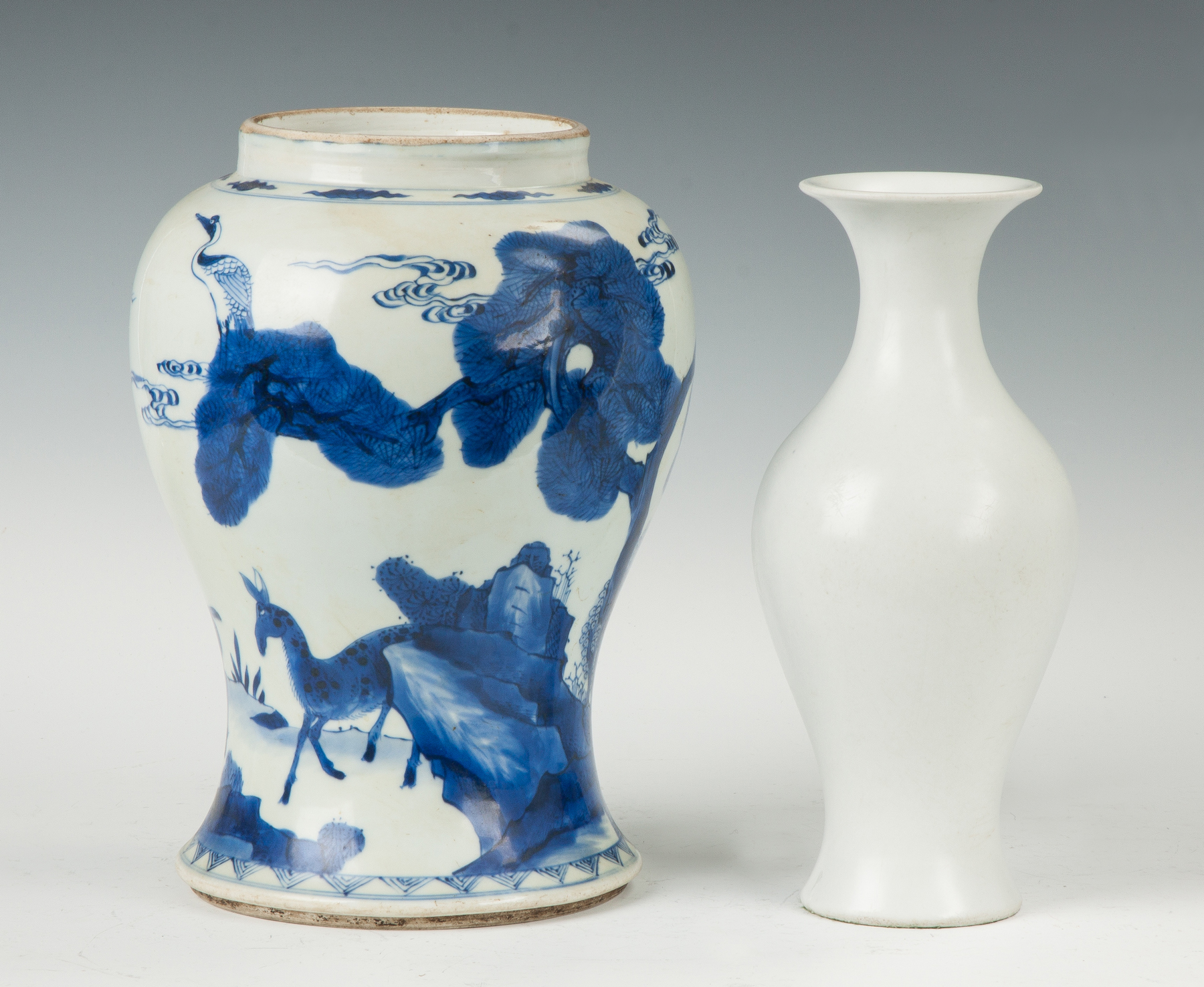 Appraisal: Chinese Blue White Porcelain Vase Decorated with landscape herons deer