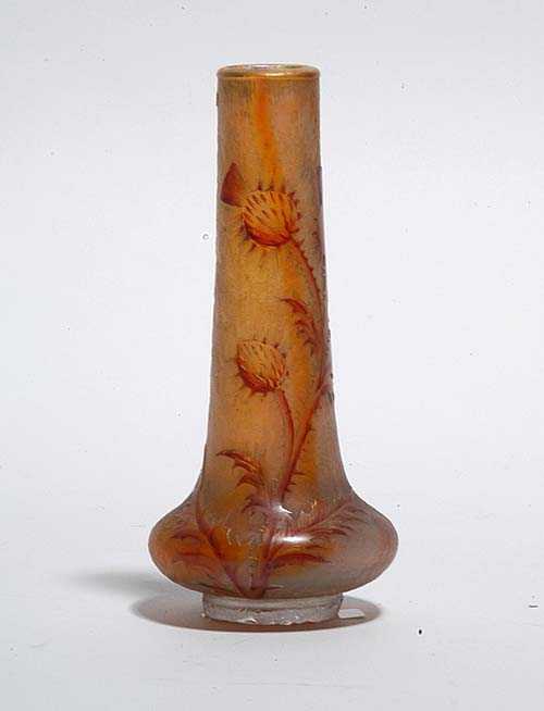 Appraisal: SMALL VASE Daum Yellow glass etched and enamelled with thistles