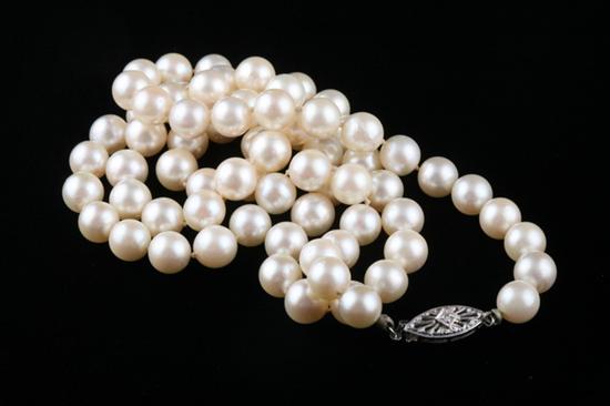 Appraisal: MATCHED WHITE CULTURED PEARL NECKLACE mm pearls K white gold