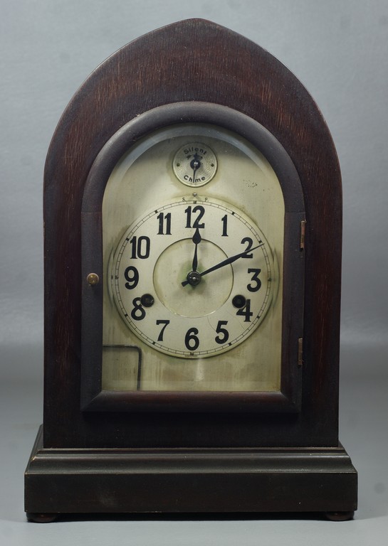 Appraisal: German mahogany beehive mantle clock arched beveled glass door wire