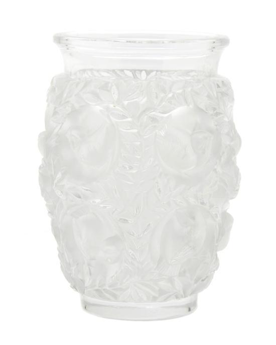 Appraisal: Lalique Molded and Frosted Glass Vase Bagatelle with birds on