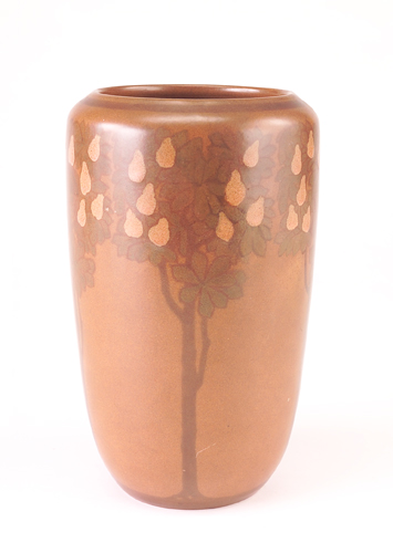 Appraisal: MARBLEHEAD Spectacular large vase painted with stylized chestnut trees in