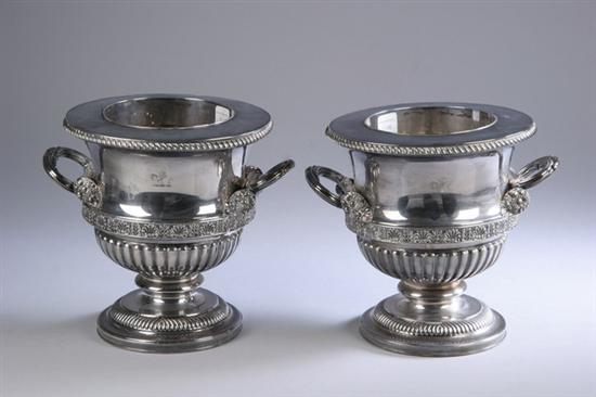 Appraisal: PAIR WILLIAM IV SHEFFIELD PLATE WINE COOLERS circa probably T