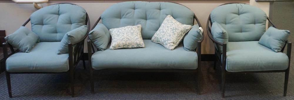 Appraisal: Black Painted Aluminum Settee and Pair Armchairs