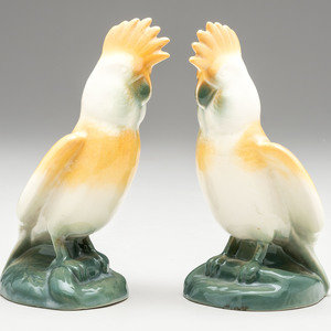 Appraisal: Rookwood Pottery American Early th Century Pair Cockatoo Figures glazed