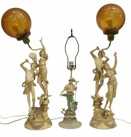 Appraisal: lot of French painted spelter figural table lamps th c