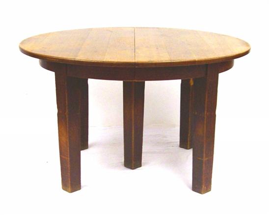 Appraisal: Gustav Stickley five-leg oak dining table - paper label on