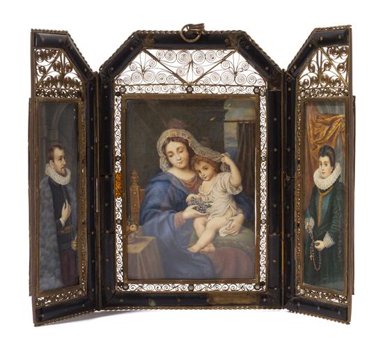 Appraisal: Sale Lot A Continental Tortoise Shell and Wirework Framed Triptych