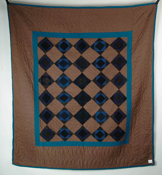 Appraisal: PIECED AMISH QUILT SMALL DIAMONDS Brown blue blue green and