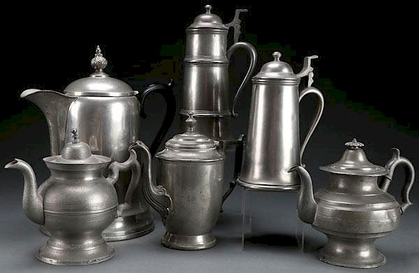 Appraisal: AMERICAN PEWTER TEAPOTS TABLEWARES A SIX PIECE GROUP OF AMERICAN