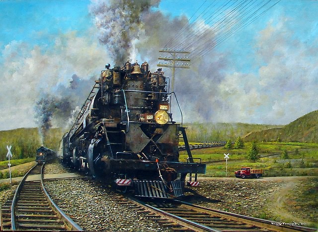 Appraisal: Railroad scene with red truck oil on canvas board x