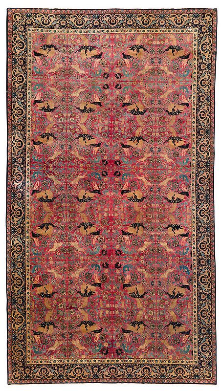 Appraisal: Palace Size Kerman Carpet Hunting Scene Persia early th century